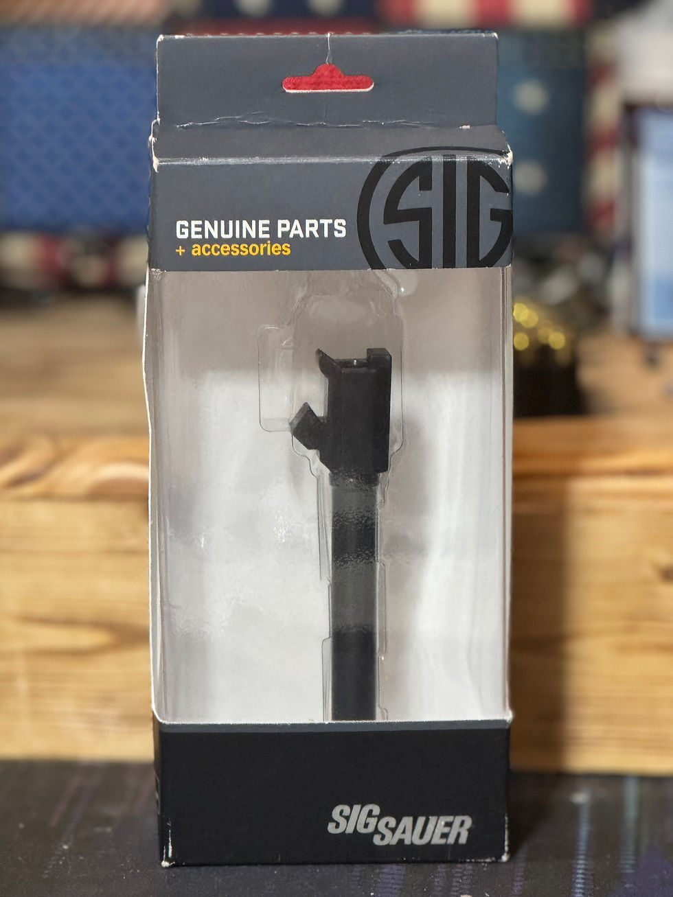 Front image of a Sig P226 threaded barrel in factory box