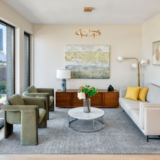 Brooklyn apartment living area with city view
