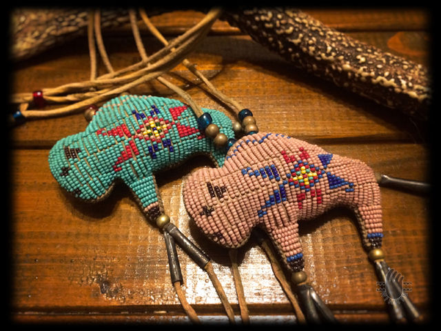 Two Tiny Beaded Buffalo Amulets