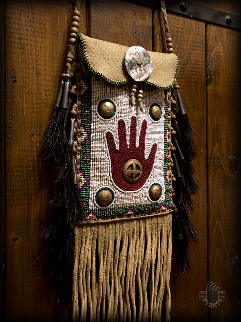 RED HAND Beaded Pouch