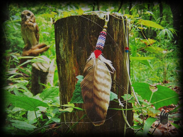 beaded feather flew down forest