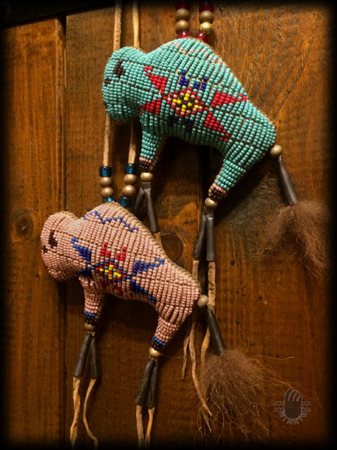 Two Tiny Beaded Buffalo Amuletsts
