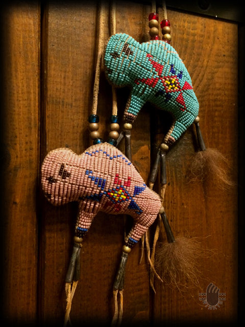 Two Tiny Beaded Buffalo Amulets