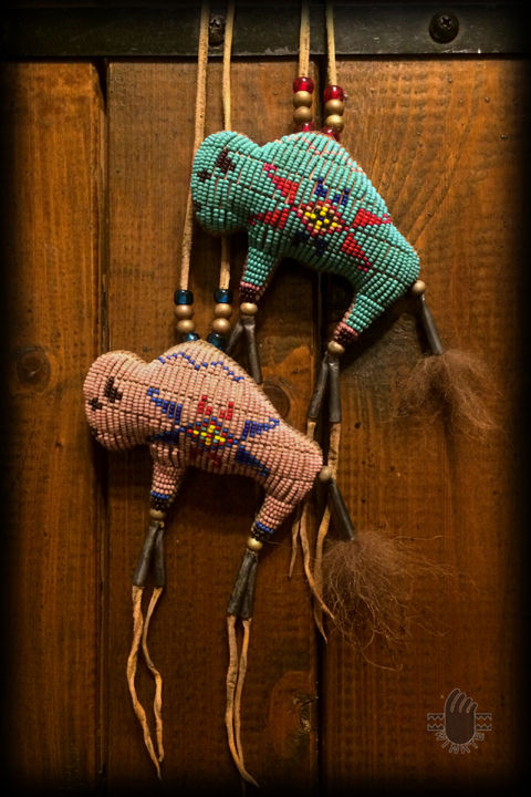 Two Tiny Beaded Buffalo Amulets