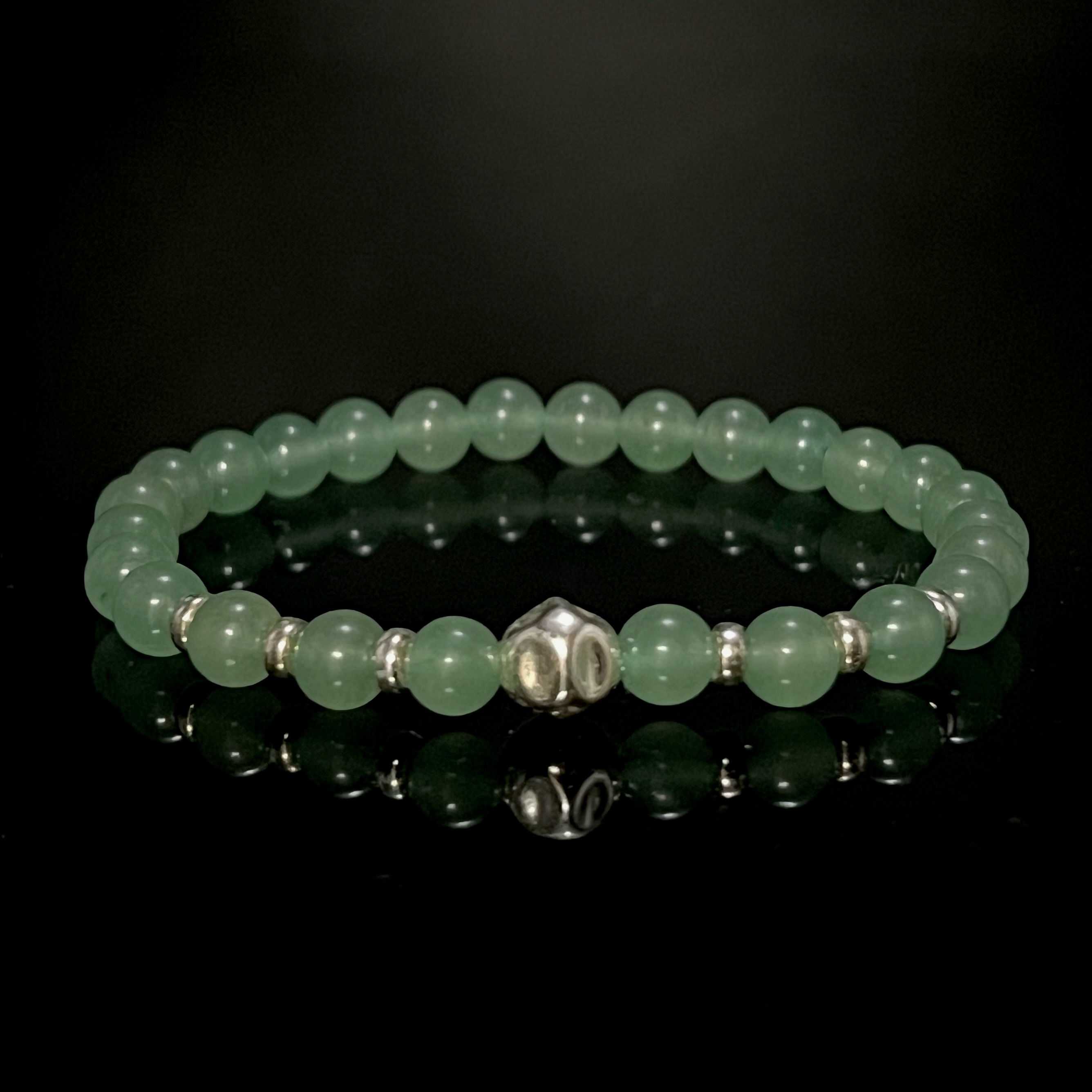 Aventurine round with sterling silver nugget and rondelles