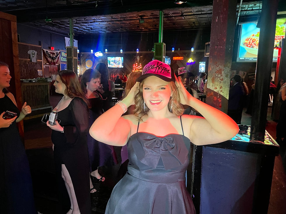 Guest wearing a finished custom trucker hat at a South Carolina university event