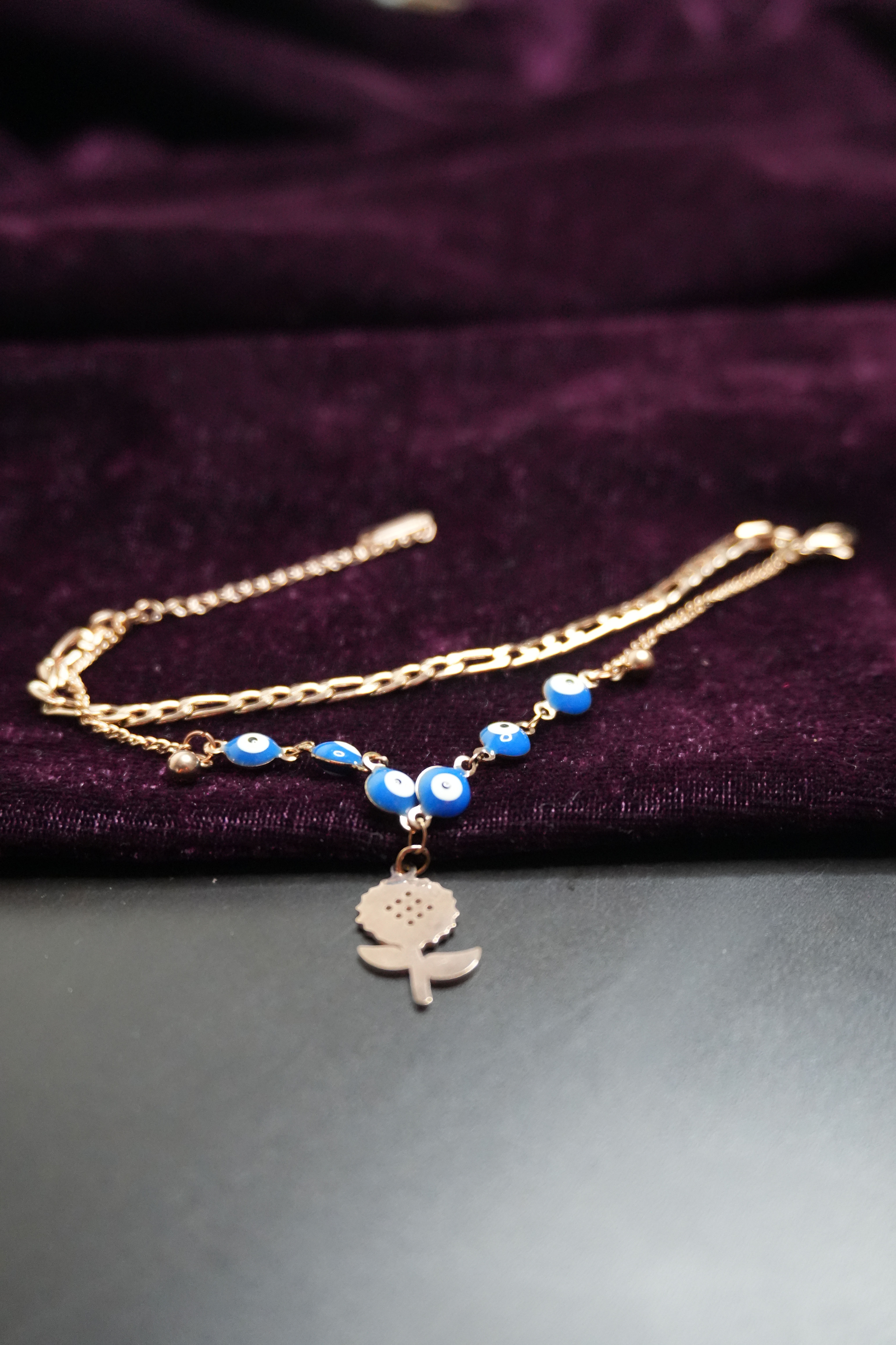 Evil Eye Sunflower Charm Bracelet