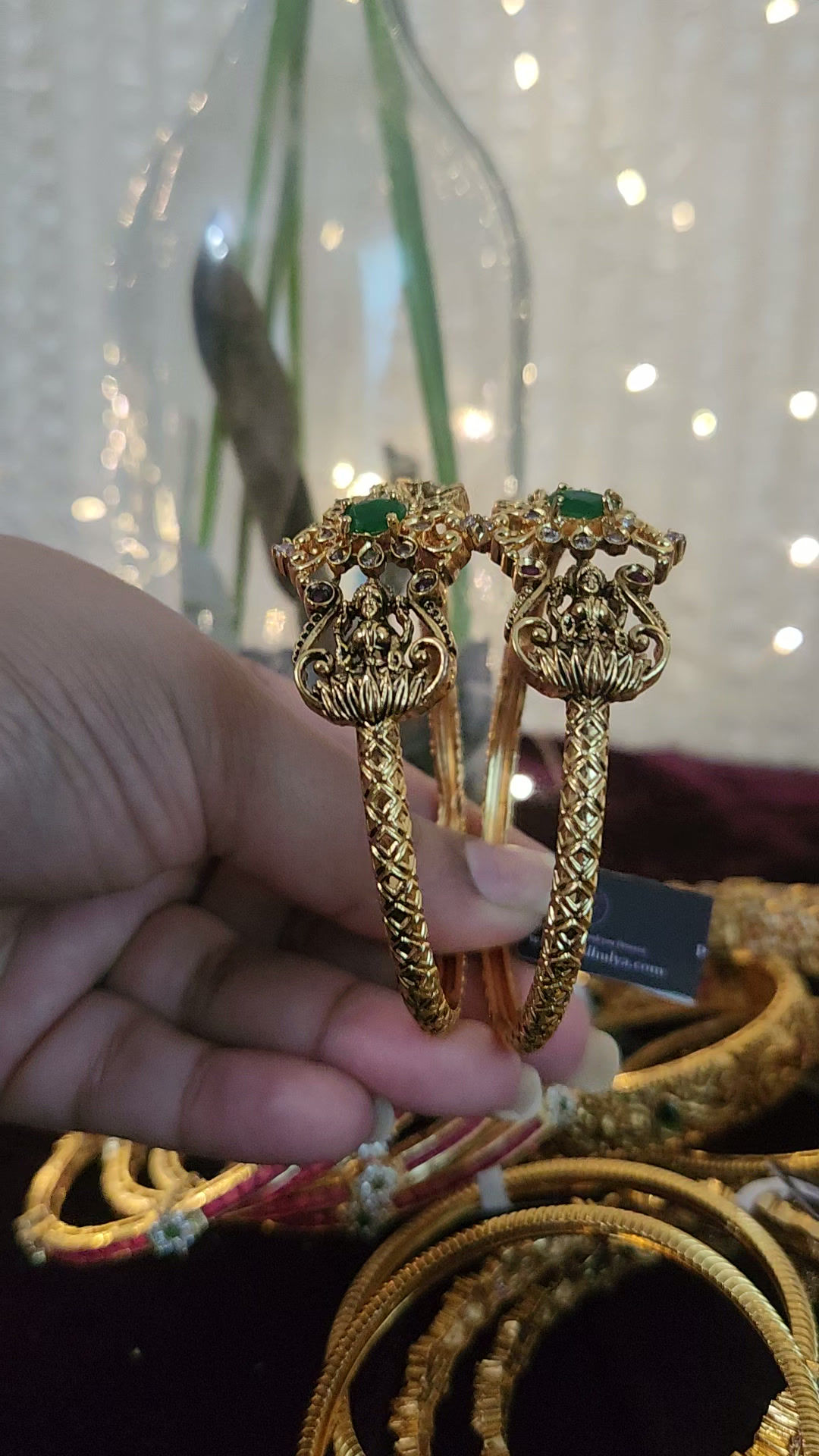 Devi Lakshmi Antique One Gram Gold Temple Kada (Set of 2)