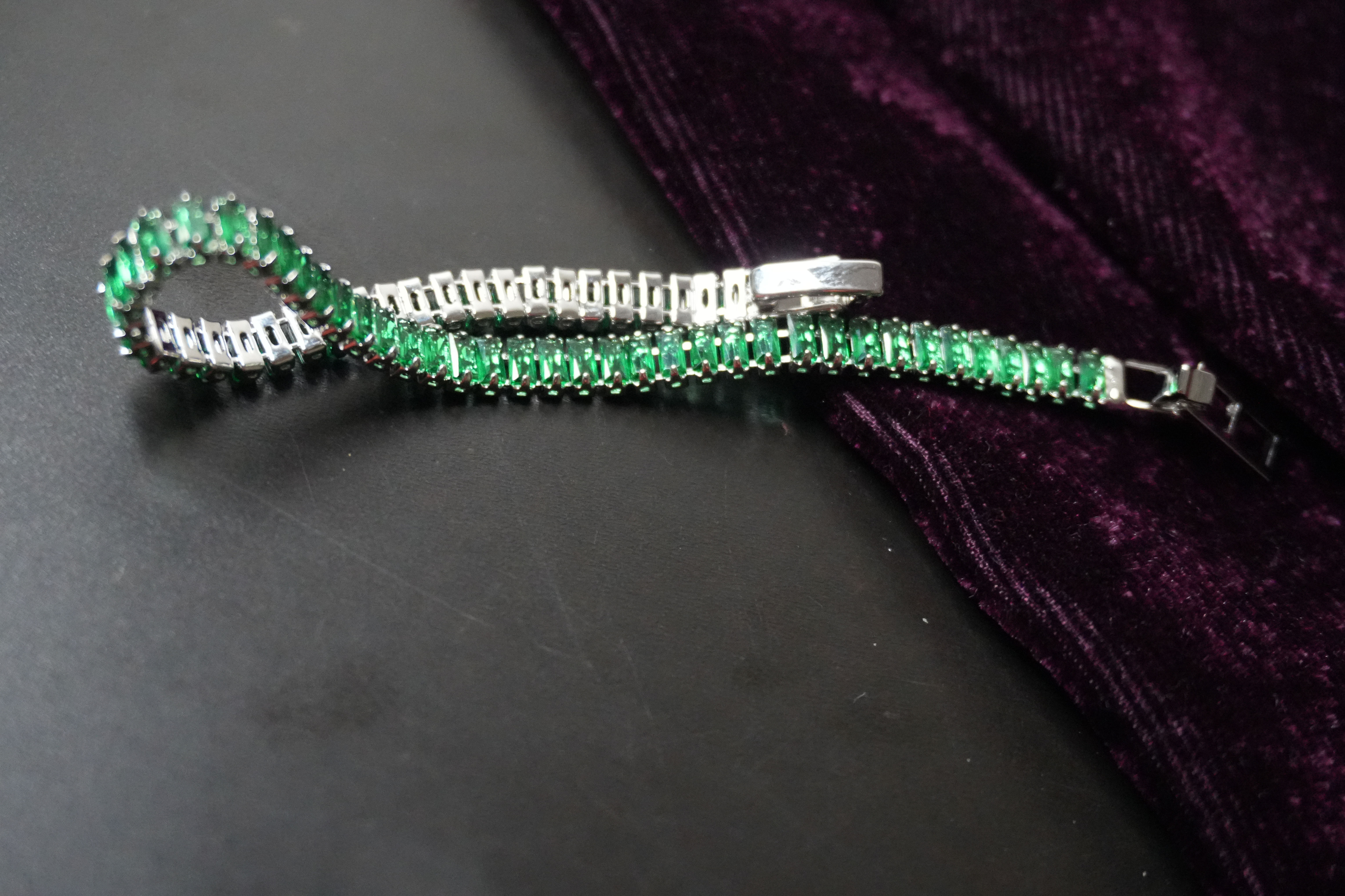 Green Crystal Silver Bracelet