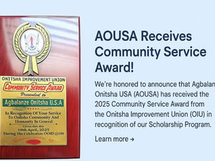 Agbalanze Onitsha USA Honored by Onitsha Improvement Union for Its Scholarship Program