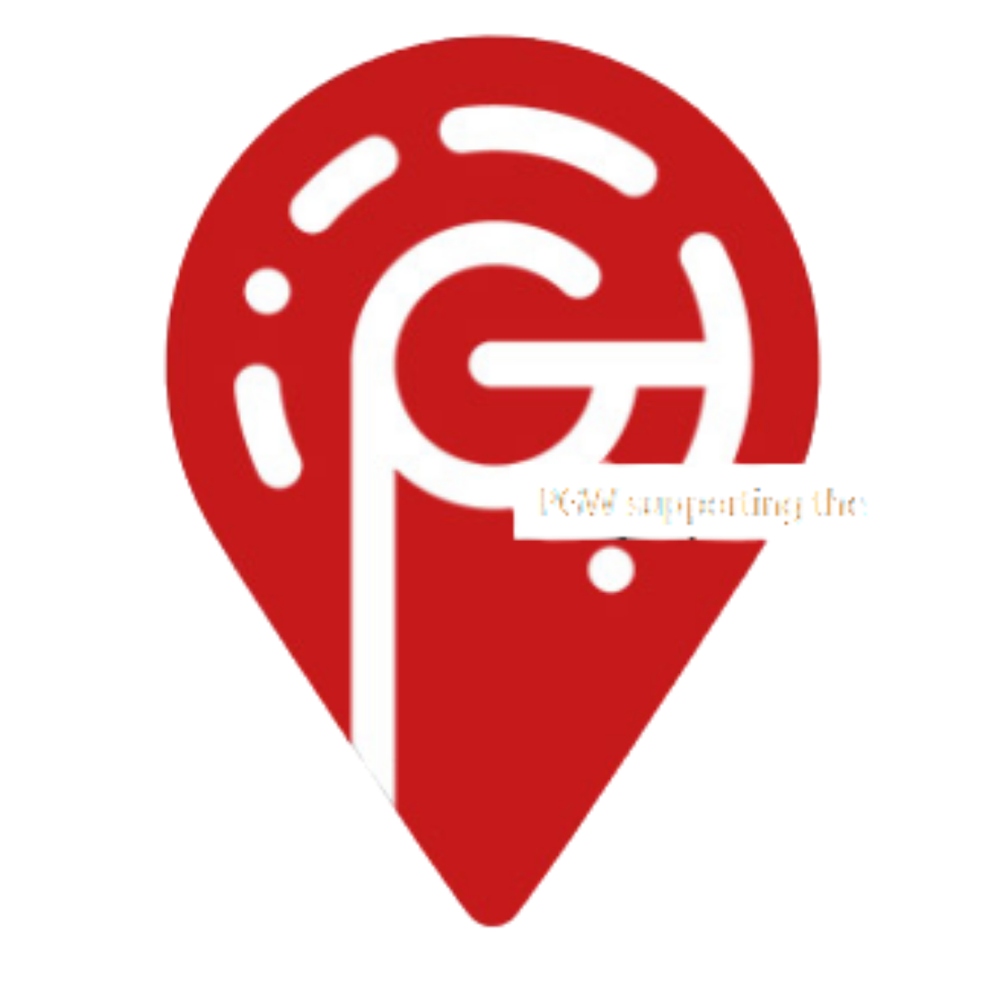 Red location pin icon, 'PGW supporting the', white stylized PGW logo inside.