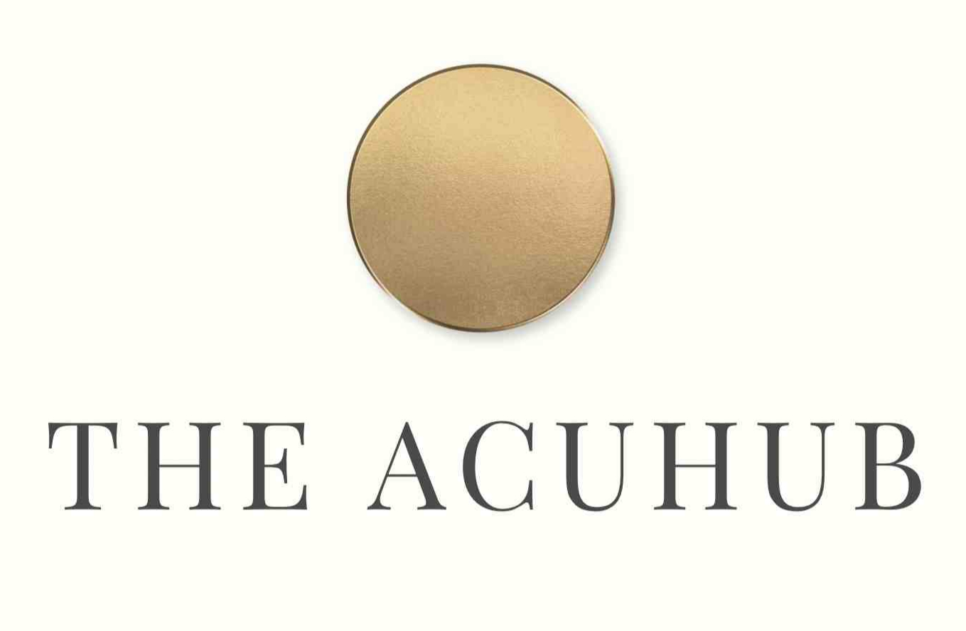 THE ACUHUB company logo featuring a golden circle design element.