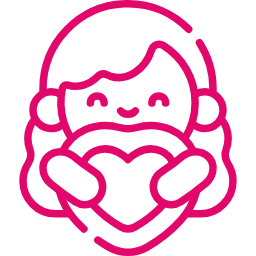 Stylized pink outline of a happy face with heart-shaped mouth.