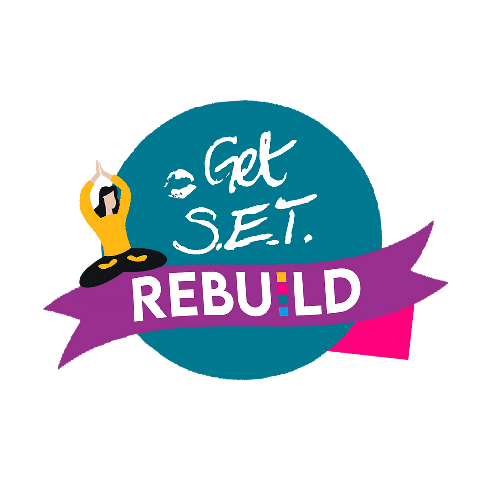 Get S.E.T. REBUILD logo with person meditating on a teal background.