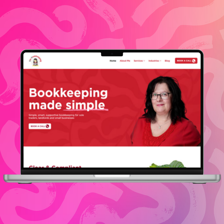 Blu Bookkeeping website homepage displayed on a laptop screen, designed by The Wix Guys