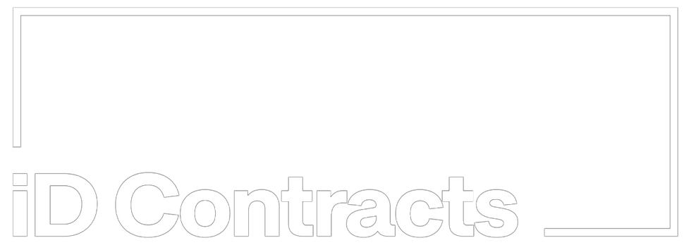White text spelling iDContracts with a reflective background and frame.