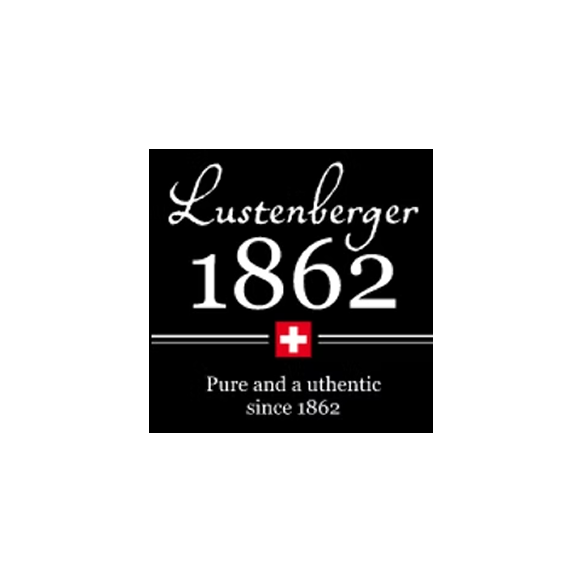 Lustenberger 1862 Swiss logo with 'Pure and authentic since 1862' text.