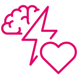 Pink brain, lightning bolt, and heart outlines symbolizing mind-body connection.