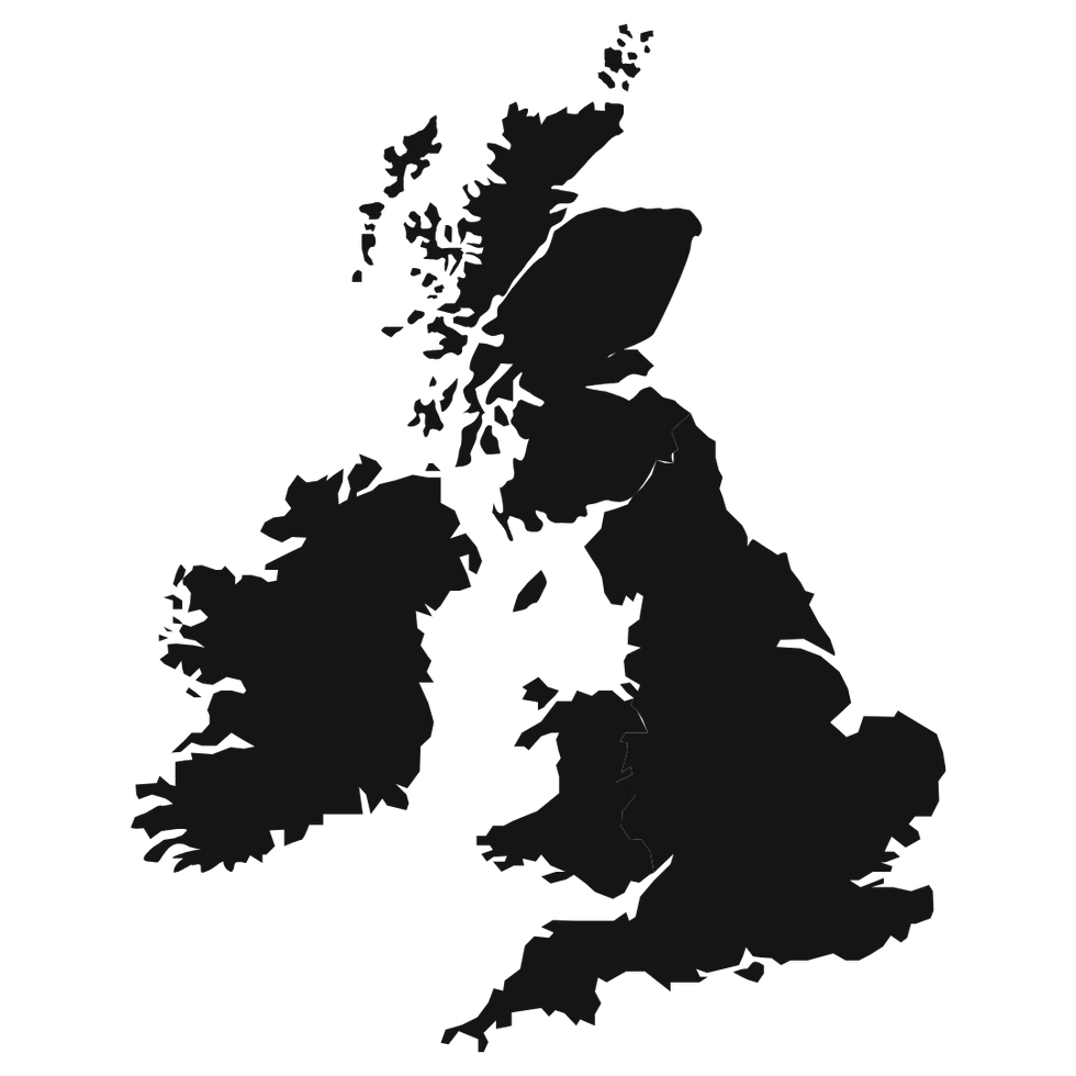 Silhouette map of the United Kingdom against a black background.