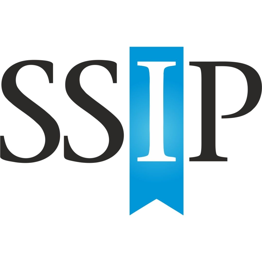 SSIP logo with blue ribbon in the center of the letter I.