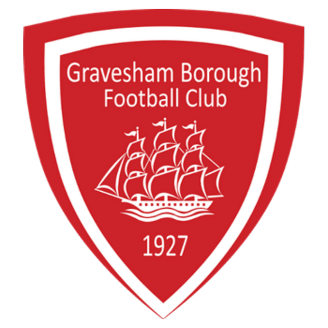 Gravesham Borough Football Club logo on a red background with a ship design.