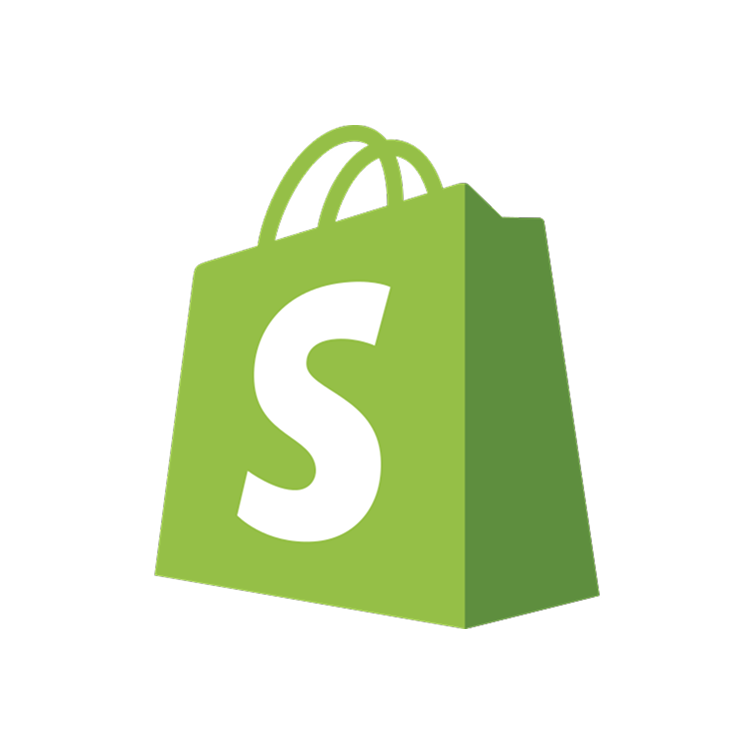 Shopify logo, green shopping bag with a prominent white S.