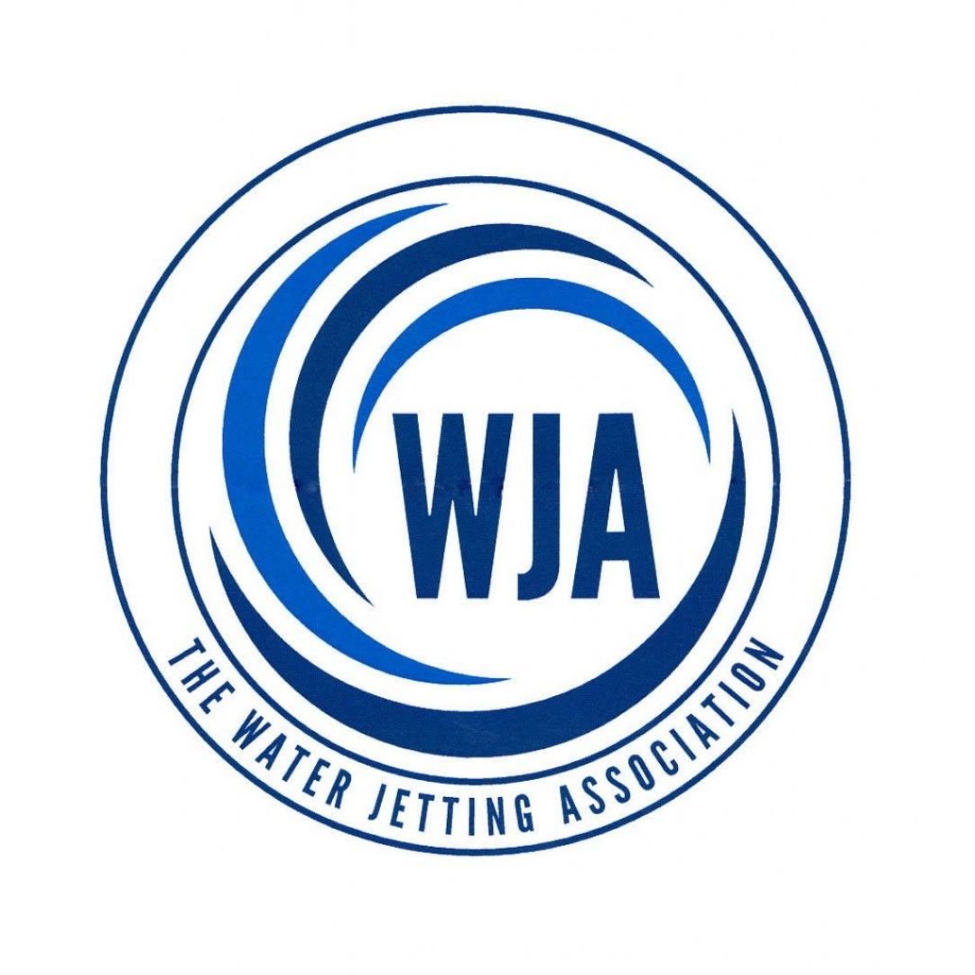 WJA logo with blue waves, text reads The Water Jetting Association.