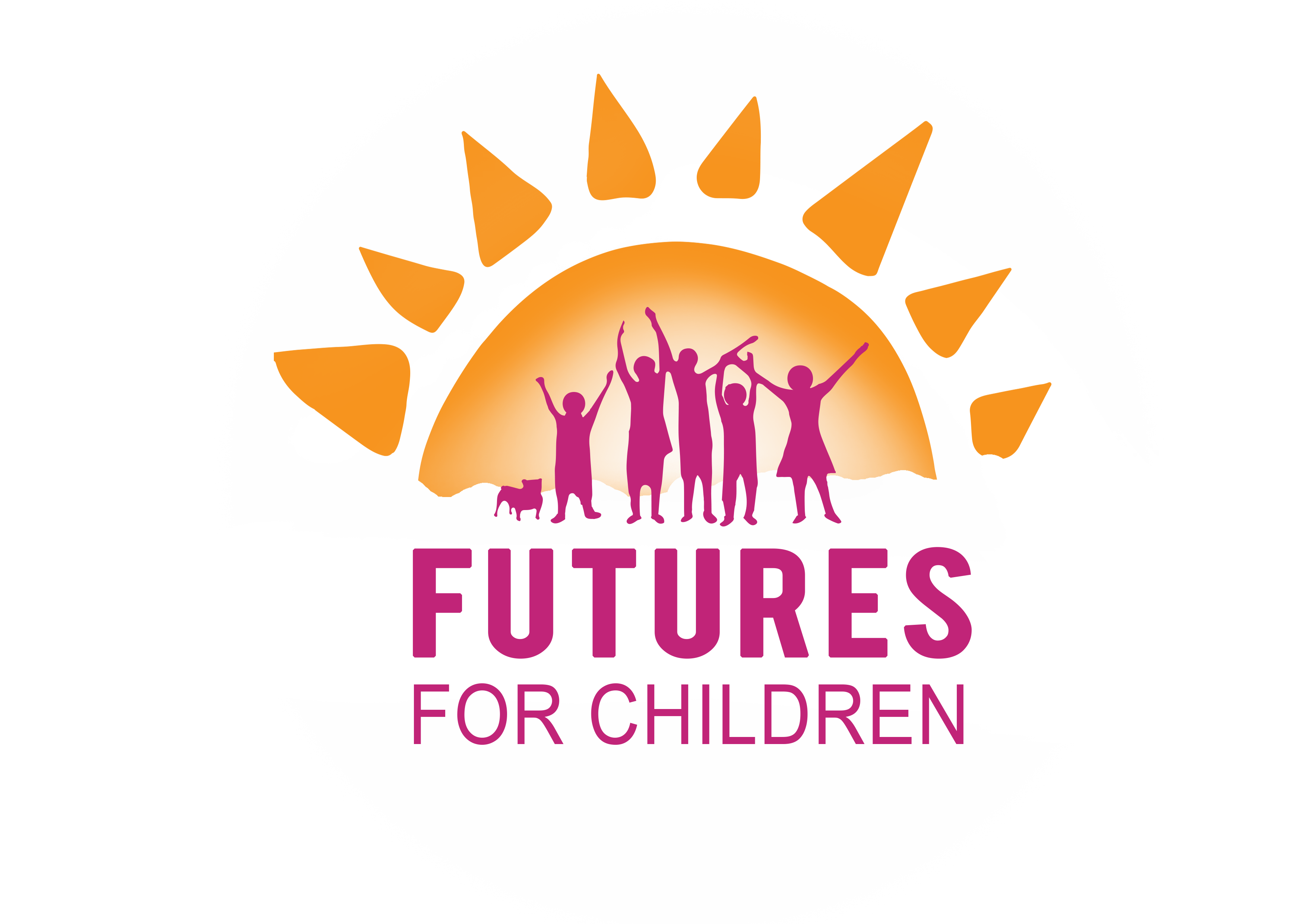 Logo with children silhouettes, rising sun, and text FUTURES FOR CHILDREN.
