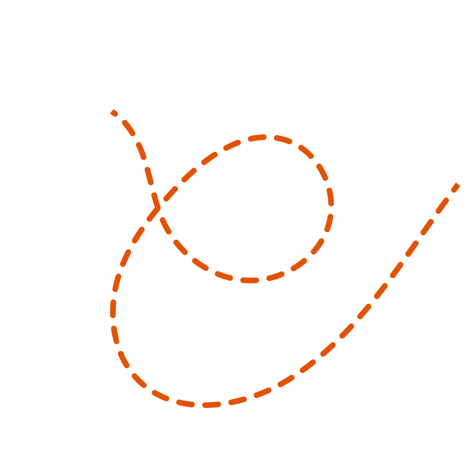 Abstract orange squiggly line forming a loop on a black background.