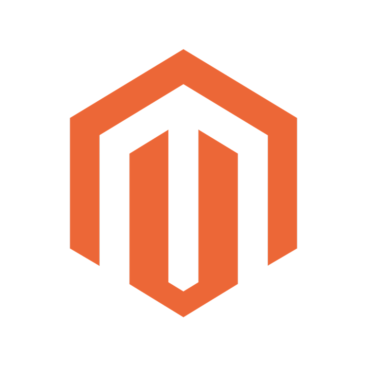 Orange Magento logo, hexagonal shape, global e-commerce platform symbol.