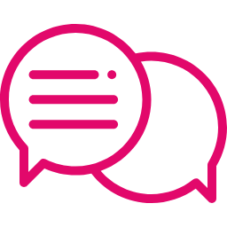 Pink chat bubbles icon representing online messages and communication.