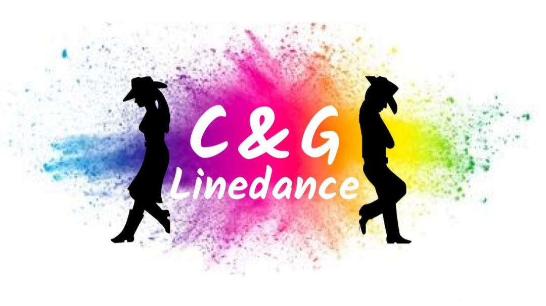 C & G Linedance logo with silhouetted dancers and colorful paint splash.