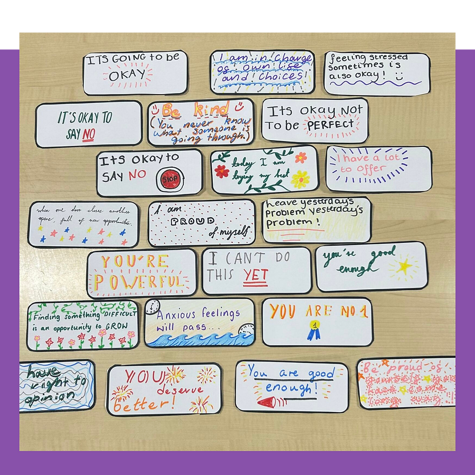Positive affirmation cards display messages like 'ITS GOING TO BE OKAY', 'YOU'RE POWERFUL'.