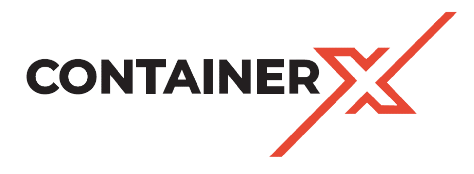 Container X logo with black text and a red X on a black background.