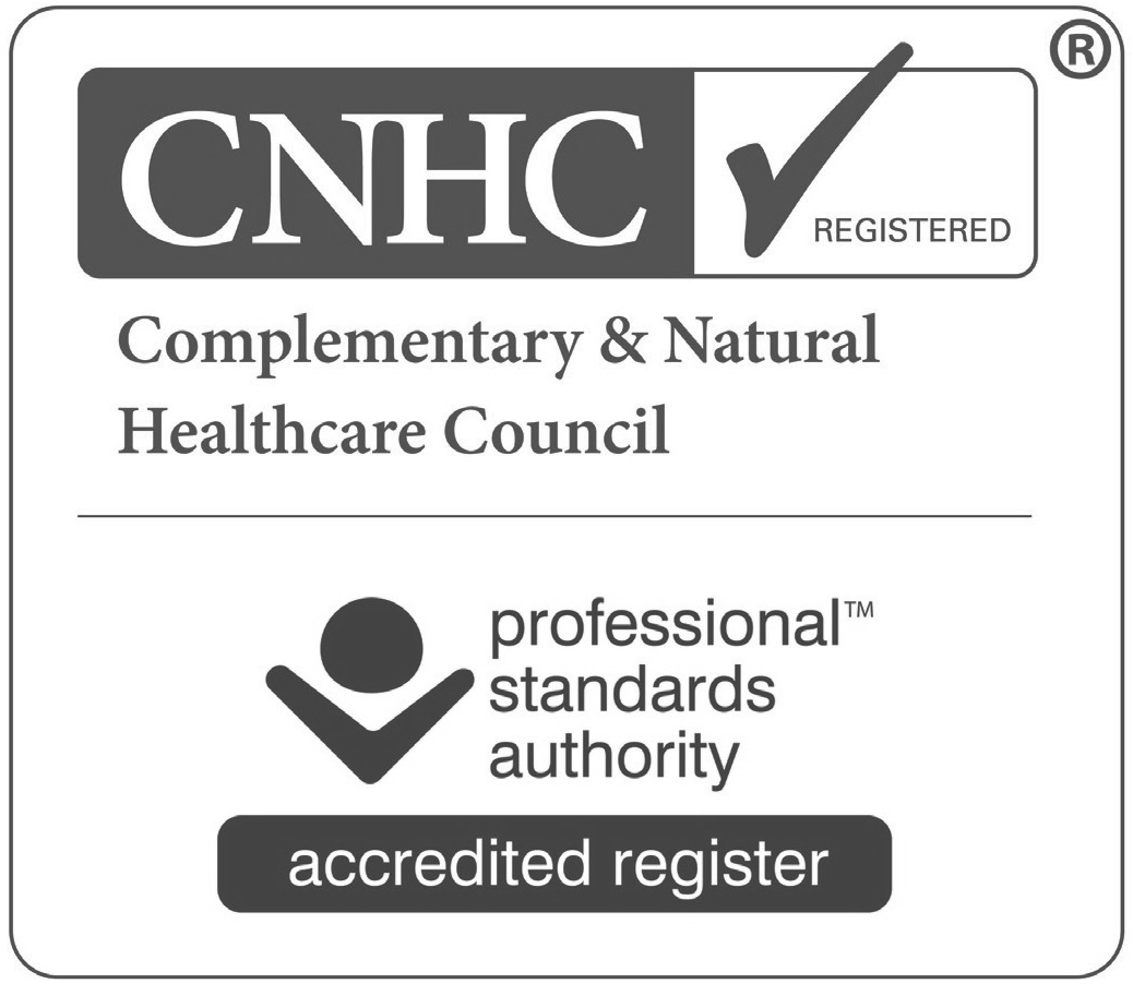 CNHC logo: Complementary & Natural Healthcare Council, accredited register, professional standards authority.