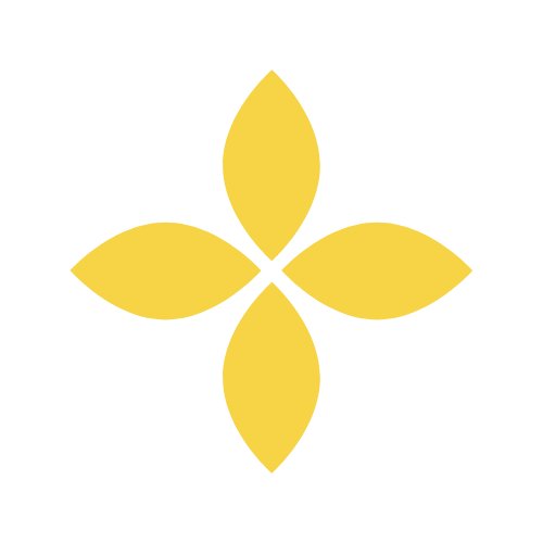 Golden four-petal design with a black background, a simple logo.