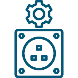 Blue gear and geometric shapes design on a black background graphic