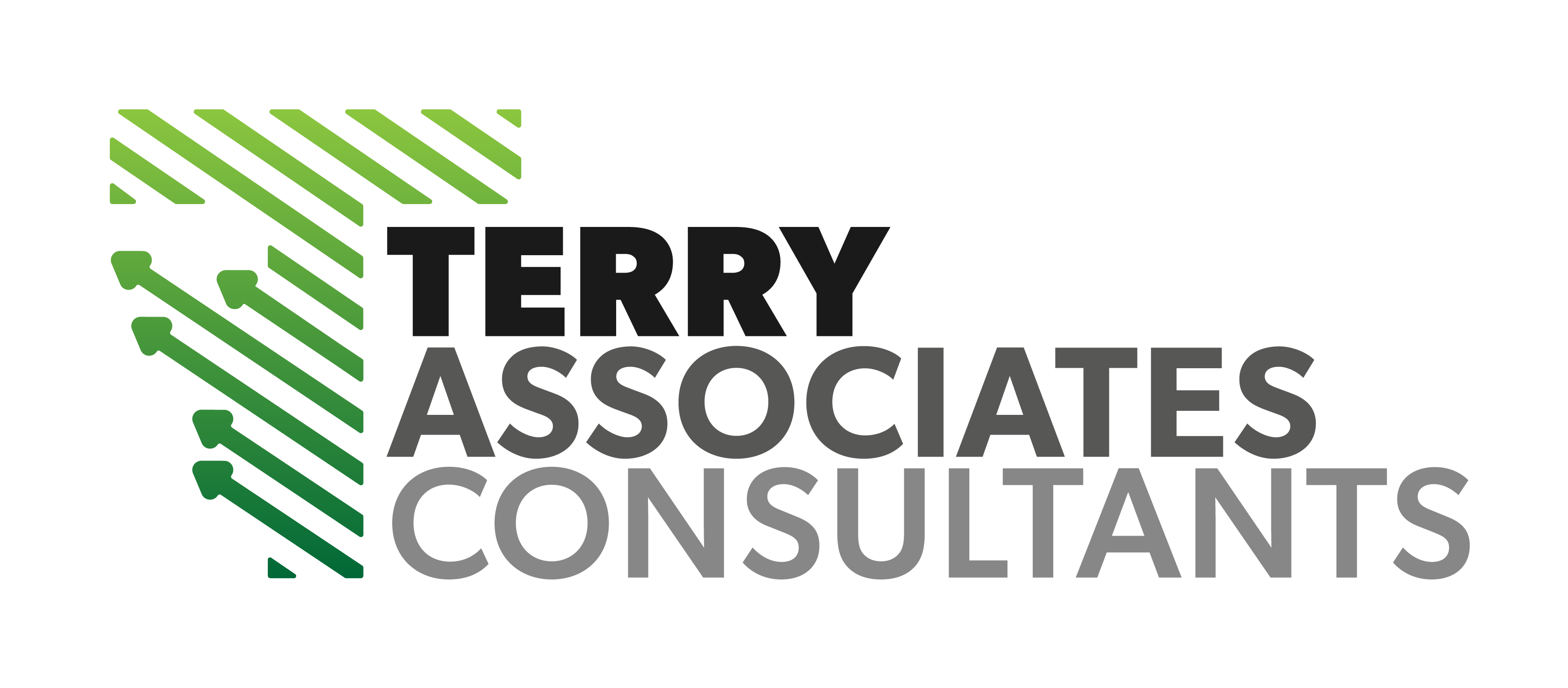 Terry Associates Consultants logo, green T with arrows