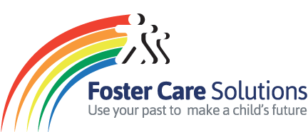 Rainbow logo with two figures, "Foster Care Solutions" text.