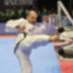 Czech martial artist performs high kick