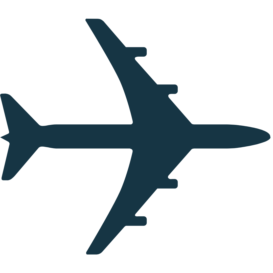 Dark blue airplane silhouette against a black background, flying in the sky.