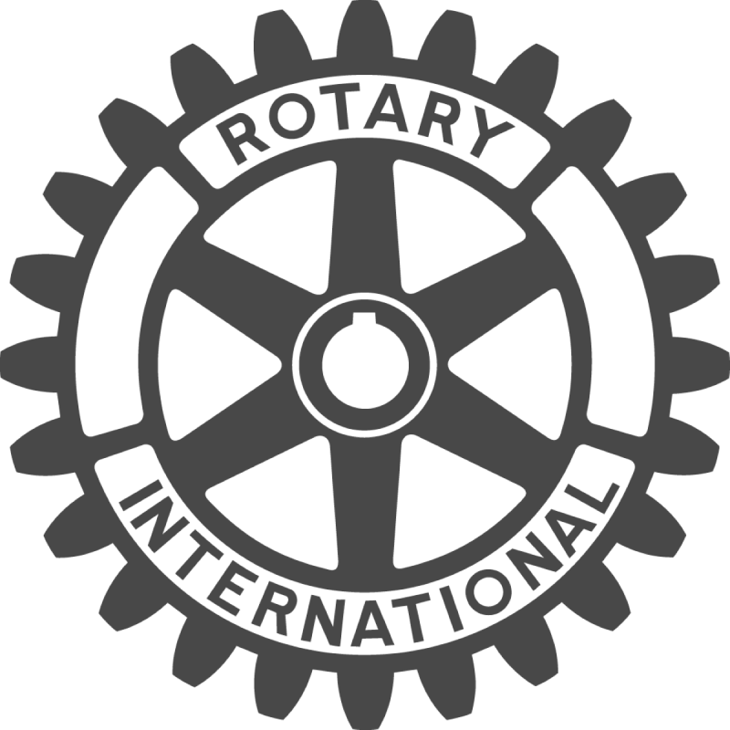 Rotary International logo, a gear-like emblem with the words 'Rotary International'.