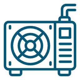 Vector image of an air compressor, equipment outline in blue. Industrial machine.