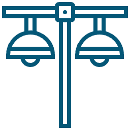 Blue scale illustration with two weights and a central vertical support.