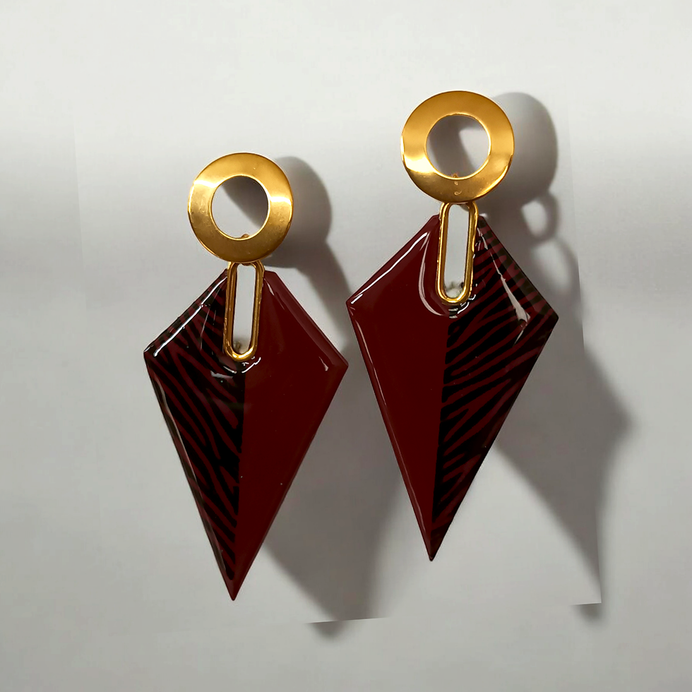 Miniature : Boucles d'oreilles graphiques bordeaux et peau de zébre noire