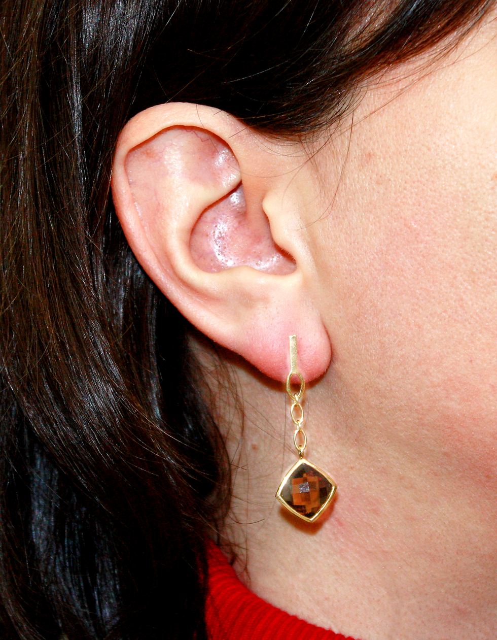 Miniature : Boucles d'oreilles en Or jaune et Quartz fumés