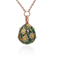 Pendentif œuf floral Tamara – Émail coloré, argent rosé & zircone