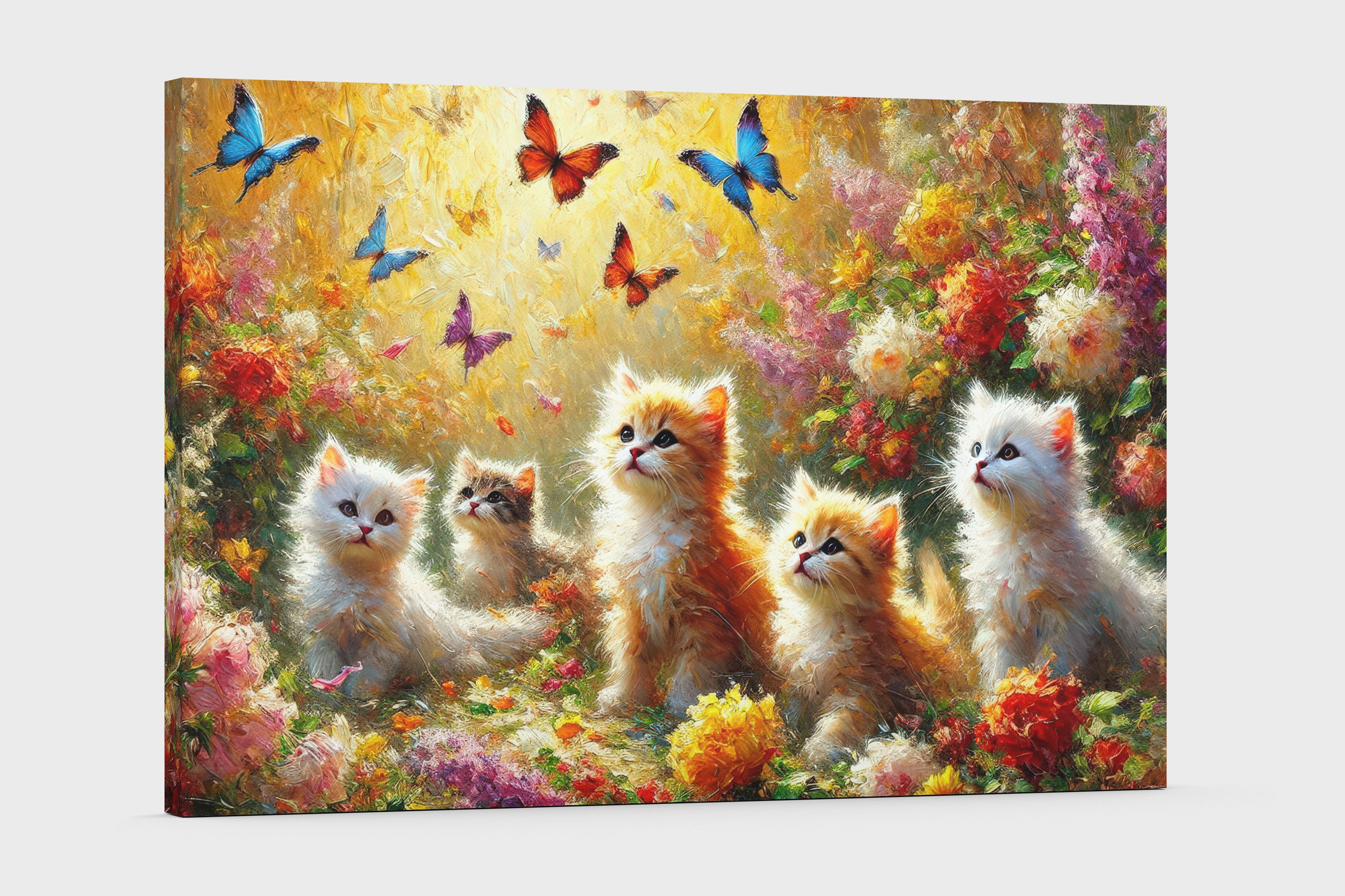 Cat Art | Wall Art - Landscape Art, of a Blooming Meadow and a Kitten