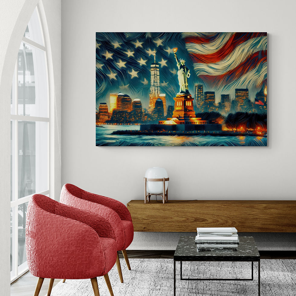 Thumbnail: New York Art | Wall Art - Statue of Liberty Art, Cityscape Art, USA Flag Art