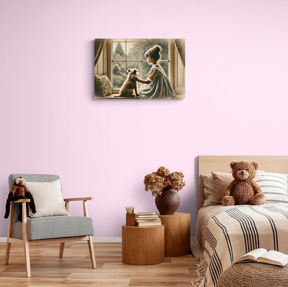 Thumbnail: Kids Art | Wall Art - Vintage Art of a Little Girl On a Rainy Day